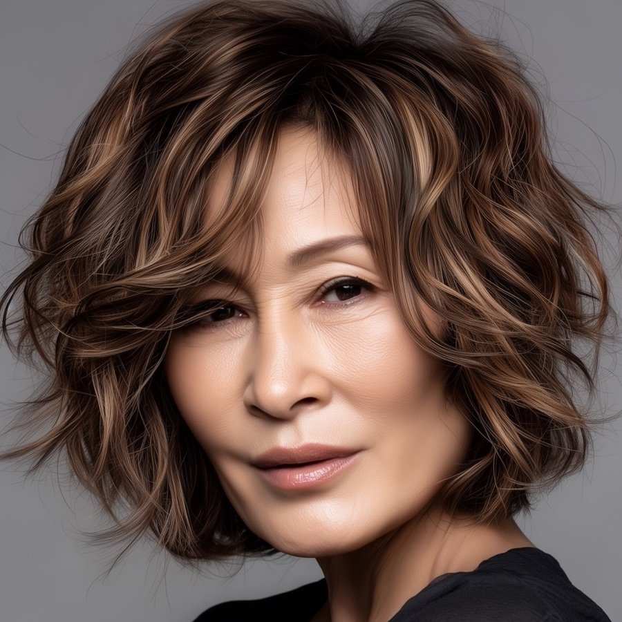 hair transformations before and after layered bob haircut with caramel highlights South Surrey Asian hair
